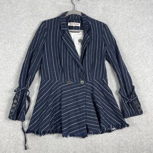 Free People Pinstripe Peplum Blazer Womens Size XS Boho Edgy Academia Officewear